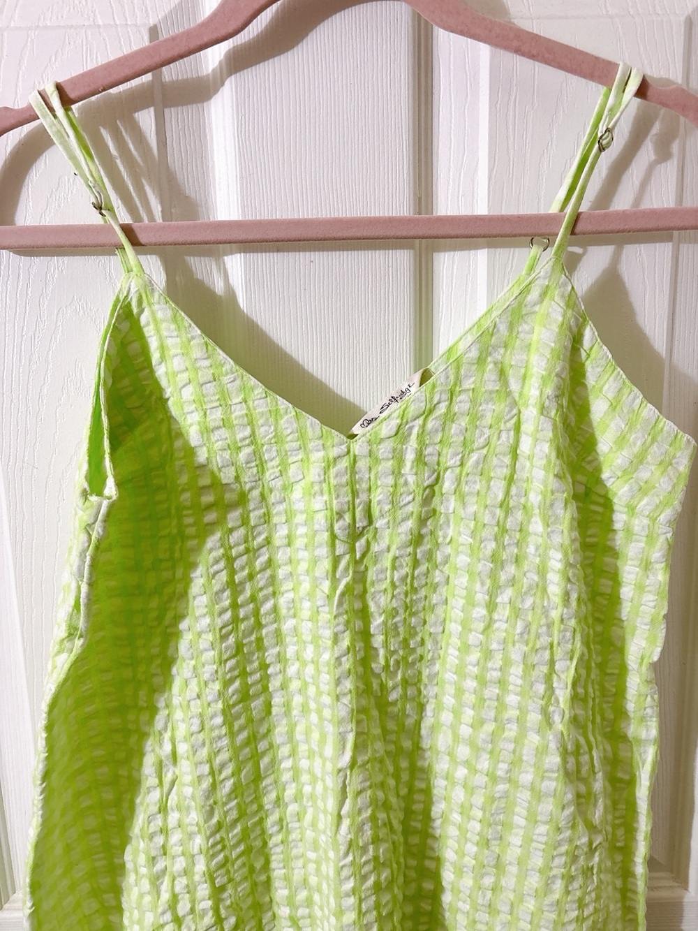 Miss Selfridge | Lime Green Seersucker Gingham Mini Dress | US 6 - Picture 6 of 8